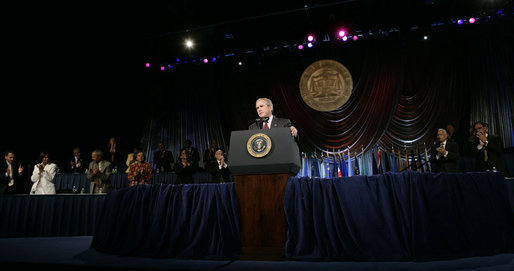 President George W. Bush receives a standing ovation during his remarks to the annual convention of the National Association for the Advancement of Colored People (NAACP), Thursday, July 20, 2006 in Washington, D.C. White House photo by Eric Draper
