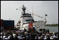 President George W. Bush discusses America's economy at the U.S. Coast Guard Integrated Support Command at the Port of Miami Monday, July 31, 2006. "It's an honor to be here at the largest container port in Florida and one of the most important ports in our nation," said President Bush. "From these docks, ships loaded with cargo deliver products all around the world carrying that label "Made in the USA."' White House photo by Kimberlee Hewitt