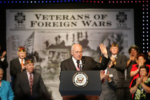 Vice President Dick Cheney is welcomed by members of the Veterans of Foreign Wars of the U.S., Monday, August 28, 2006, at the VFW's annual convention in Reno, Nevada. White House photo by David Bohrer