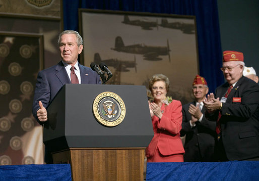 President George W. Bush addresses the 88th Annual American Legion National Convention Thursday, Aug. 31, 2006, in Salt Lake City. The President told the audience, "As veterans, all of you stepped forward when America needed you most. And we owe you more than just thanks." White House photo by Eric Draper