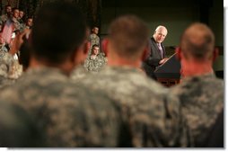 Vice President Dick Cheney thanks members of the Michigan National Guard for their service in the war on terror during an address delivered Monday, September 25, 2006, at the Grand Valley Armory in Wyoming, Mich. Since September 11, 2001, approximately 75 percent of the Michigan Guard has been deployed in support of Operation Iraqi Freedom and Operation Enduring Freedom.  White House photo by David Bohrer