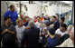 President George W. Bush greets employees of Meyer Tool Inc. Monday, Sept. 25, 2006 in Cincinnati, Ohio, where he took a tour of the facility and spoke about the strength of the U.S. economy and how vital small businesses are to the nation’s economic vitality. White House photo by Paul Morse
