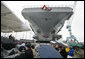 President George W. Bush delivers remarks during the Christening Ceremony of the George H.W. Bush (CVN 77) in Newport News, Virginia, Saturday, Oct. 7, 2006. White House photo by Eric Draper