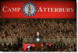 Vice President Dick Cheney addresses troops and families of the Indiana Air and Army National Guard at Camp Atterbury, Indiana, Friday, October 20, 2006. "The citizen soldier is absolutely vital to protecting this nation and to preserving our freedom. We know this from history, and we know it from current events," the Vice President said. "In this time of war we have turned to National Guard personnel for missions that are difficult and dangerous. You've never let us down."  White House photo by David Bohrer