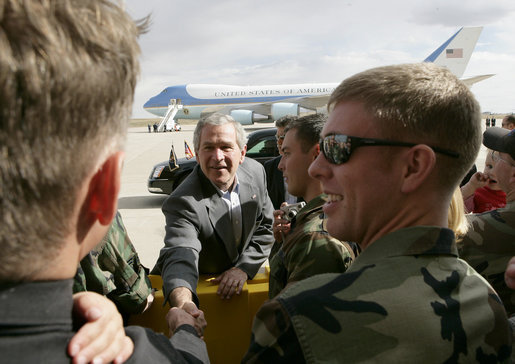President George W. Bush greets Buckley Air Force Base personnel and their families before departing Aurora, Colorado, Saturday, Nov. 4, 2006. White House photo by Eric Draper