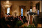 Mrs. Laura Bush addresses her remarks at the 2006 National Awards for Museum and Library Service ceremony Monday, January 8, 2006, in the East Room of the White House, honoring three libraries and three museums from around the nation for their outstanding contributions to public service. White House photo by Shealah Craighead