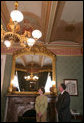 Mrs. Laura Bush is joined by Richard C. Cote, curator, U.S. Department of the Treasury, as she views the completed restoration of the Salmon P. Chase suite in the U.S. Treasury Building, Thursday, Jan. 11, 2007, in Washington, D.C., part of a tour showing the first major restoration at the U.S. Treasury Building, a National Historic Landmark. White House photo by Shealah Craighead