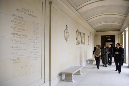 Mrs. Laura Bush tours Memorial Chapel at the Suresnes American Cemetery near Paris Tuesday, Jan. 16, 2007. The cemetery is the resting place for American troops who died while serving in World War I and World War II. White House photo by Shealah Craighead
