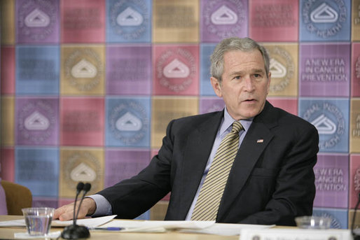 President George W. Bush speaks during a roundtable discussion on cancer prevention at the National Institutes of Health in Bethesda, Md., Wednesday, Jan. 17, 2007. White House photo by Eric Draper