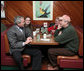 President George W. Bush visits with diner patrons, Tuesday morning, Jan. 30, 2007, following a breakfast meeting with small business leaders at The Sterling Family Restaurant in Peoria, Ill., to talk about the economy. White House photo by Paul Morse