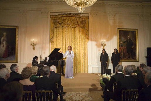 Singer Yolanda Adams performs during a reception honoring the Ford’s Theatre Abraham Lincoln Bicentennial Celebration Sunday, Feb. 11, 2007, in the East Room. White House photo by Paul Morse