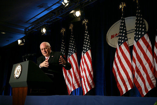 Vice President Dick Cheney answers a question from the audience after delivering remarks on trade and the economy to the National Association of Manufacturers in Washington, D.C., Wednesday, February 14, 2007. 