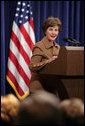 Mrs. Laura Bush talks about controlling malaria in Africa with groups who combat the disease during a roundtable discussion in the Dwight D. Eisenhower Executive Office Building Thursday, Feb. 15, 2007. "President Bush and I appreciate your work. We urge you and even more faith-based and community organizations to join these efforts," said Mrs. Bush. "We also encourage religious and community groups to reach more people by using their resources strategically." White House photo by Shealah Craighead