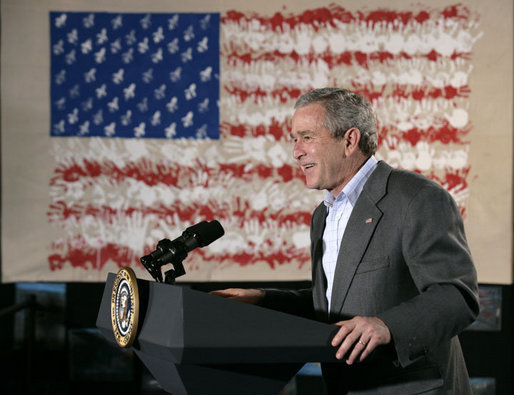 President George W. Bush speaks at the Samuel J. Green charter school in New Orleans, Thursday, March 1, 2007, where President Bush met with students, parents and faculty to congratulate the community on its post-Katrina recovery efforts. President Bush assured them the federal government will work with their local and state leadership to continue in the areas recovery. White House photo by Eric Draper