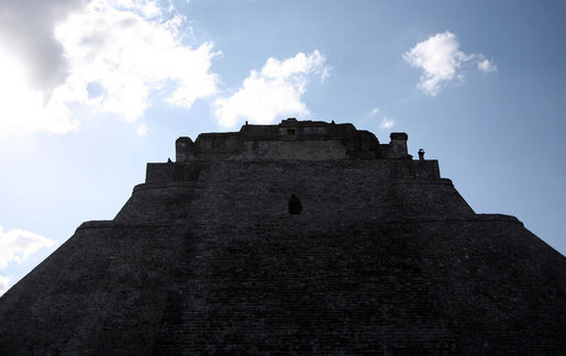 The 117-foot-high Pyramid of the Magician looms over Uxmal during a tour Tuesday, March 13, 2007, by President George W. Bush and Mrs. Laura Bush, who visited Mexico on their final leg of a six-day, five country Latin American tour. 