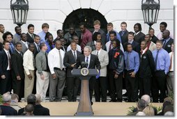 President George W. Bush welcomes the 2006 NCAA football champion University of Florida Gators football team to the White House, Monday, March 19, 2007.  White House photo by Joyce Boghosian