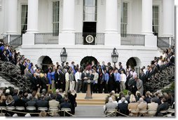 President George W. Bush welcomes the 2006 NCAA football champion University of Florida Gators football team to the White House, Monday, March 19, 2007. White House photo by Joyce Boghosian