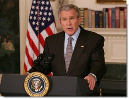President George W. Bush speaks to members of the media Tuesday, March 20, 2007 in the Diplomatic Reception Room of the White House, addressing the issues surrounding the firing of eight federal prosecutors.  White House photo by Shealah Craighead