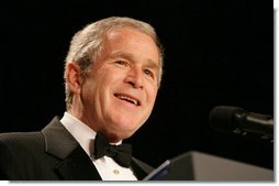 President George W. Bush delivers his remarks Wednesday evening, March 28, 2007, at the Radio and Television Correspondents Association annual dinner in Washington, D.C.  White House photo by Shealah Craighead