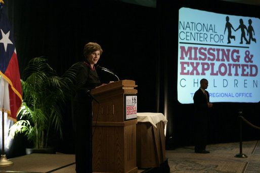 Mrs. Laura Bush delivers remarks Wednesday, April 4, 2007, in Austin, during the announcement of the future opening of the Texas Regional Office of the National Center for Missing and Exploited Children. The center will serve as a regional hub to manage cases throughout the Southwest. White House photo by Shealah Craighead