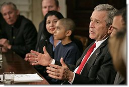 President George W. Bush meets with parochial educational leaders and parents Friday, April 13, 2007, in the Roosevelt Room. "Congress needs to reauthorize the No Child Left Behind Act, as well. We want all schools to be excellent. We want every school, public or parochial, to meet expectations and to give our children the skill sets necessary to realize the great promise of the country," said President Bush. White House photo by Shealah Craighead