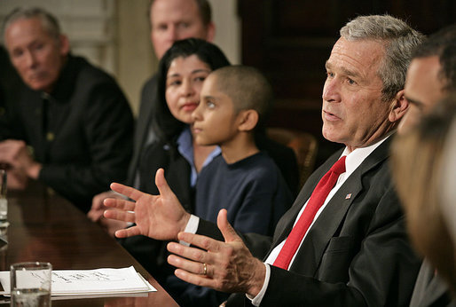 President George W. Bush meets with parochial educational leaders and parents Friday, April 13, 2007, in the Roosevelt Room. "Congress needs to reauthorize the No Child Left Behind Act, as well. We want all schools to be excellent. We want every school, public or parochial, to meet expectations and to give our children the skill sets necessary to realize the great promise of the country," said President Bush. White House photo by Shealah Craighead