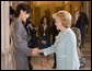 Mrs. Lynne Cheney greets Mrs. Akie Abe, the wife of Prime Minister Shinzo Abe of Japan, at the Freer Gallery of Art Friday, April 27, 2007, in Washington, D.C. Mrs. Cheney and Mrs. Abe toured the museum of Asian art with Dr. James Ulak, curator of Japanese art. White House photo by Lynden Steele