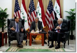 Vice President Dick Cheney meets with Prime Minister Nouri al-Maliki of Iraq Wednesday, May 9, 2007, during his visit to Baghdad. According to the Vice President, the two men discussed a wide range of issues, focusing "On things like the Baghdad security plan, ongoing operations against terrorists, as well as the political and economic issues that are before the Iraqi government."  White House photo by David Bohrer