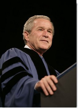 President George W. Bush delivers the commencement address Friday, May 11, 2007, at Saint Vincent College in Latrobe, Pa., where President Bush encouraged graduates to "step forward and serve a cause larger than yourselves." White House photo by Joyce N. Boghosian