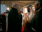 Vice President Dick Cheney is welcomed by King Abdullah of Saudi Arabia, Saturday, May 12, 2007, for a meeting and dinner at Fahd ibn Sultan Palace in Tabuk, Saudi Arabia. White House photo by David Bohrer