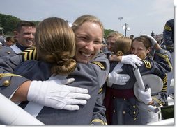 Graduates of the U.S. Military Academy Class of 2007 embrace Saturday, May 26, 2007, at the completion of commencement ceremonies in West Point, N.Y. White House photo by David Bohrer