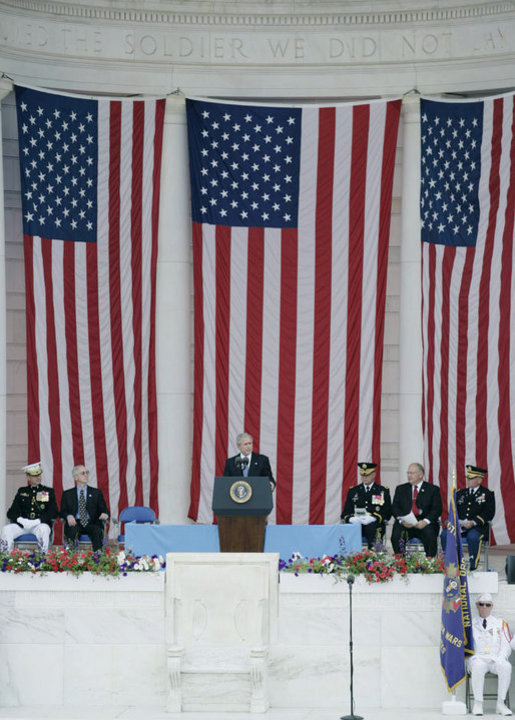 President George W. Bush, speaking at the Memorial Day commemoration ceremony Monday, May 28, 2007, at Arlington National Cemetery in Arlington, Va., told the gathered audience, “On this Day of Memory, we mourn brave citizens who laid their lives down for our freedom.” White House photo by Shealah Craighead