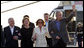 President George W. Bush and Mrs. Laura Bush are welcomed Friday, June 8, 2007, on their arrival to Gdansk, Poland, by Polish President Lech Kaczynski and his wife, Maria. White House photo by Eric Draper