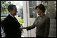 Mrs. Laura Bush welcomes President Nicolas Sarkozy to the President's private quarters at Kempinski Grand Hotel Friday, June 8, 2007, in Heiligendamm, Germany, where the two leaders discussed issues regarding bilateral relations between the U.S. and France, as well as with the U.S. and Europe. White House photo by Eric Draper