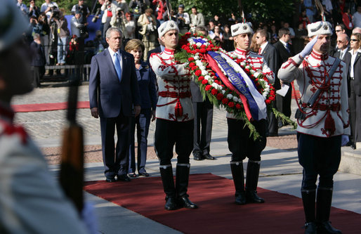 President George W. Bush and Mrs. Laura Bush stand at the Monument of the Unknown Soldier in Sofia, Bulgaria Monday, June 11, 2007. The stop was one of several on the final day of their weeklong, six-country European visit. White House photo by Chris Greenberg