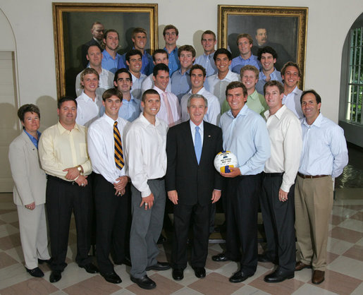 President George W. Bush stands with members of the University of California Berkeley Men's Water Polo 2006 Championship Team Monday, June 18, 2007 at the White House, during a photo opportunity with the 2006 and 2007 NCAA Sports Champions. White House photo by Joyce N. Boghosian