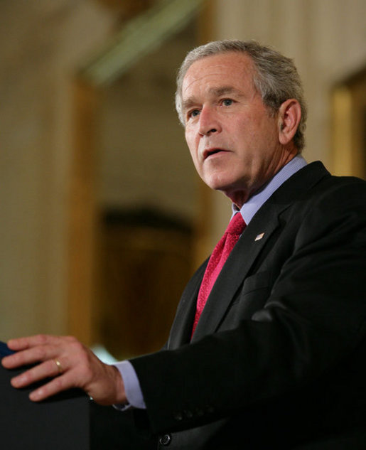 President George W. Bush addresses his remarks on his veto of S.5, the “Stem Cell Research Enhancement Act of 2007,” in the East Room of the White House Wednesday, June 20, 2007. White House photo by Eric Draper