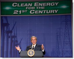 President George W. Bush delivers his remarks on energy initiatives following his tour of the Browns Ferry Nuclear Plant in Athens, Ala., Thursday, June 21, 2007. Speaking about the energy needs of the nation President Bush said, “Nuclear power is America’s third leading source of electricity. It provides nearly 20 percent of our country’s electricity. Nuclear power is clean. It’s clean, domestic energy.” White House photo by Chris Greenberg