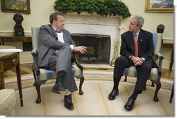 President George W. Bush meets with President Toomas Ilves of Estonia, during their meeting Monday, June 25, 2007, in the Oval Office. Calling him a "President of a country which has emerged from some really dark days," President Bush welcomed the leader to the White House saying, "President Ilves is a very strong advocate for democracy and the marketplace."  White House photo by Eric Draper