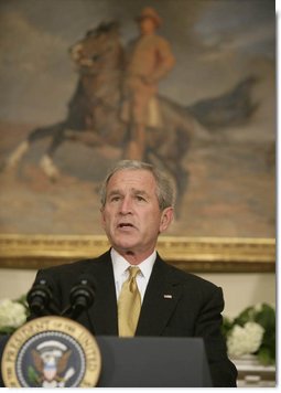 President George W. Bush delivers his remarks on health care initiatives Wednesday, June 27, 2007 in the Roosevelt Room of the White House, including legislation in Congress regarding the expansion of the State Children's Health Insurance Program. White House photo by Joyce N. Boghosian