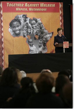 Mrs. Laura Bush addresses the Inter-Religious Campaign against Malaria, Wednesday, June 27, 2007, at the Maputo Seminary in Maputo, Mozambique. Mrs. Bush announced a grant of a three-year, nearly $2 million dollar grant to IRCMM, which was first established by 10 national faith leaders in Maputo. White House photo by Shealah Craighead