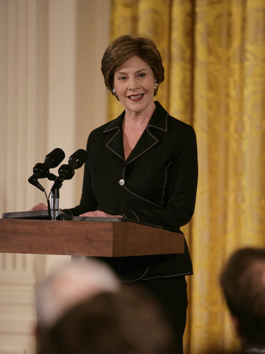 Mrs. Laura Bush welcomes award winners and guests to the East Room of the White House Wednesday, July 18, 2007, to honor the recipients of the 2007 Cooper-Hewitt National Design Awards. White House photo by Shealah Craighead
