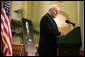 Vice President Dick Cheney delivers remarks, Thursday, August 2, 2007, at a memorial Service for former Representative Guy A. Vander Jagt at the U.S. Capitol. "From the first days of the 90th Congress to the last days of the 102nd, Guy Vander Jagt was a standout member of this House," said Vice President Cheney. "I'd wager that each of his colleagues, and each person in this room today, can recall a time when Guy did something especially generous or considerate just for us. For my part, there are many." White House photo by David Bohrer