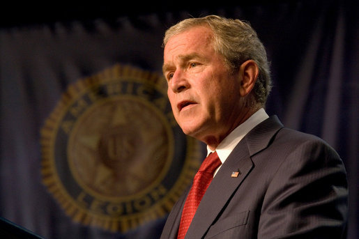 President George W. Bush addresses the American Legion 89th Annual Convention Tuesday, Aug. 28, 2007, in Reno, Nev., where President Bush told Legion members, "We seek a Middle East of secure democratic states that are at peace with one another, that are participating in the global markets, and that are partners in the fight against the extremists and radicals." White House photo by Chris Greenberg
