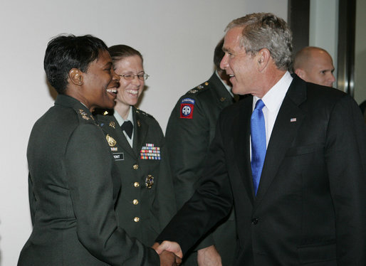 President George W. Bush visits with military personnel Friday, Aug. 31, 2007, at the Pentagon in Arlington, Va., after partcipating in U.S. Department of Defense briefings. White House photo by Joyce N. Boghosian
