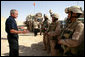 President George W. Bush speaks to members of the Regimental Combat Team-2, Marine Wing Support Combat Patrol at Al Asad Airbase, Al Anbar Province, Iraq, Monday, September 3, 2007. White House photo by Eric Draper
