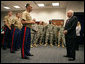 Vice President Dick Cheney talks with U.S. Marine Major Dan Whisnant Friday, Sept. 14, 2007, during a meeting with Marines of Alpha Company, 1st Batallion, 24th Regiment, left, and members of Michigan's Army National Guard, right, at the Gerald R. Ford Library and Museum in Grand Rapids, Mich. The Vice President thanked the troops for their service in Iraq and called their work with Iraqi tribal leaders a "great success story." White House photo by David Bohrer