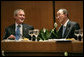 President George W. Bush sits with United Nations Secretary-General Ban Ki-moon during a dinner with world leaders to discuss climate change Monday, Sept. 24, 2007, at the United Nations headquarters. White House photo by Eric Draper