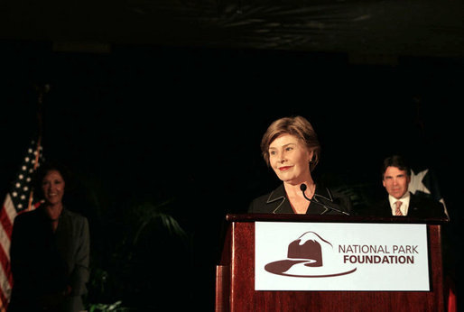 Mrs. Laura Bush addresses the National Park Foundation's Leadership Summit on Partnership and Philanthrophy Sunday, Oct. 14, 2007, in Austin, Texas. "Making sure Americans share that sense of responsibility for our national treasures is central to the National Park Foundation's mission," said Mrs. Bush. "2007 is the 40th anniversary of the National Park Foundation, and this Leadership Summit on Partnership and Philanthropy is a great way to celebrate this milestone." White House photo by Shealah Craighead