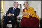 President George W. Bush and The Dalai Lama share a laugh Wednesday, Oct. 17, 2007, during the ceremony at the U.S. Capitol in Washington, D.C., for the presentation of the Congressional Gold Medal to The Dalai Lama. White House photo by Chris Greenberg